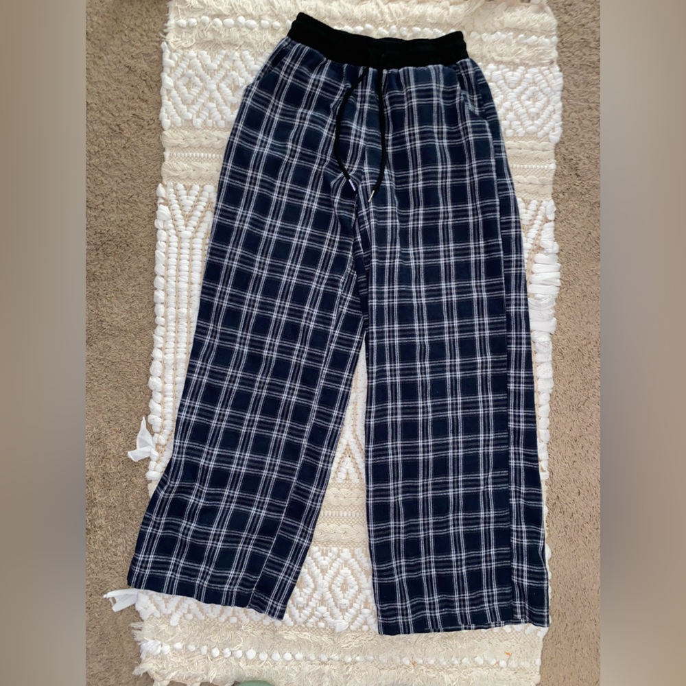 SHEIN Blue and White Plaid Sweatpants